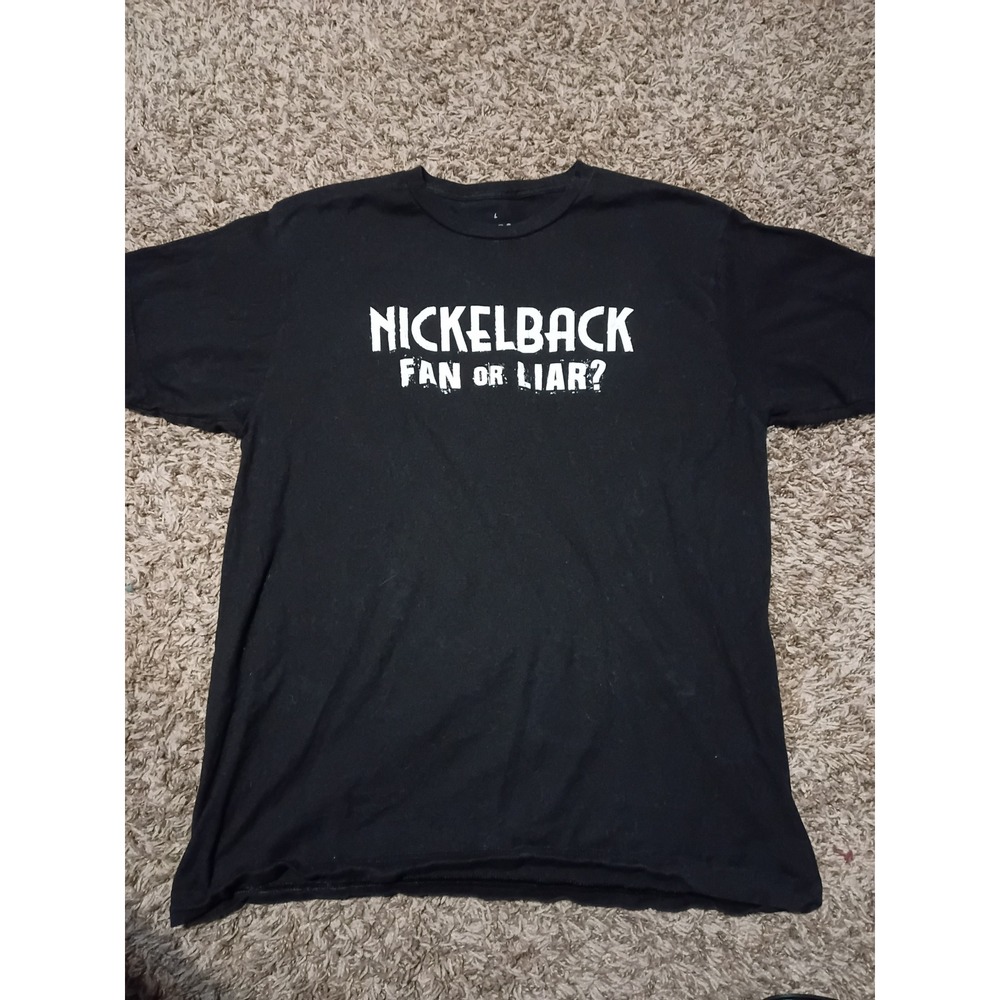 Nickelback Fan Or Liar Graphic Band T-Shirt Black Mens Large Short Sleeve Cotton
